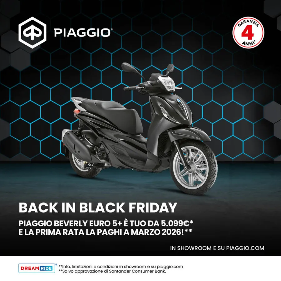 PIAGGIO BEVERLY TUO DA 5.099€, SENZA INTERESSI E LA PRIMA RATA AD APRILE 2026. 