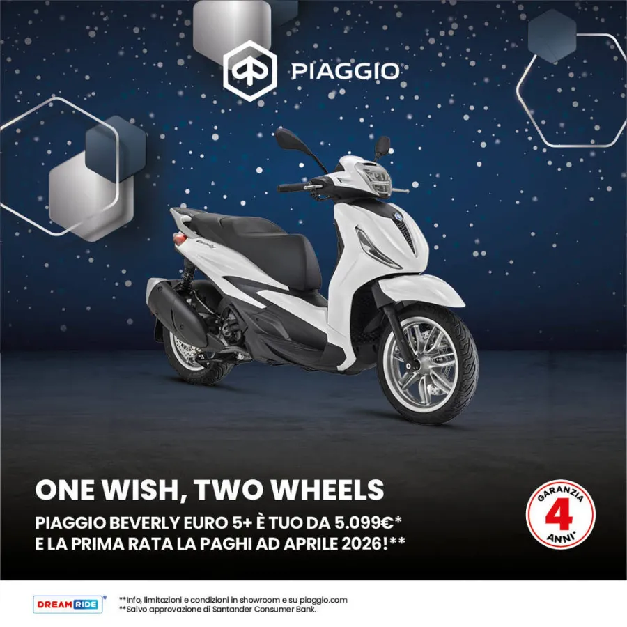 PIAGGIO BEVERLY TUO DA 5.099€, SENZA INTERESSI E LA PRIMA RATA AD APRILE 2026. 