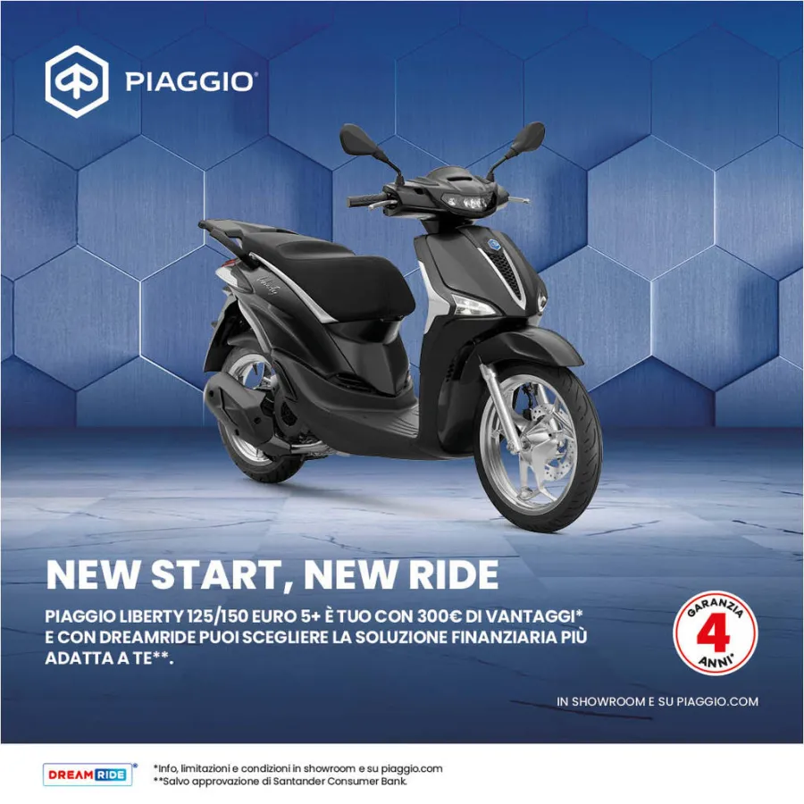 PIAGGIO LIBERTY 125/150cc TUO CON 300€ DI VANTAGGI  E RATE DA 89€ AL MESE (TAN 3,48%, TAEG 11,59%) 