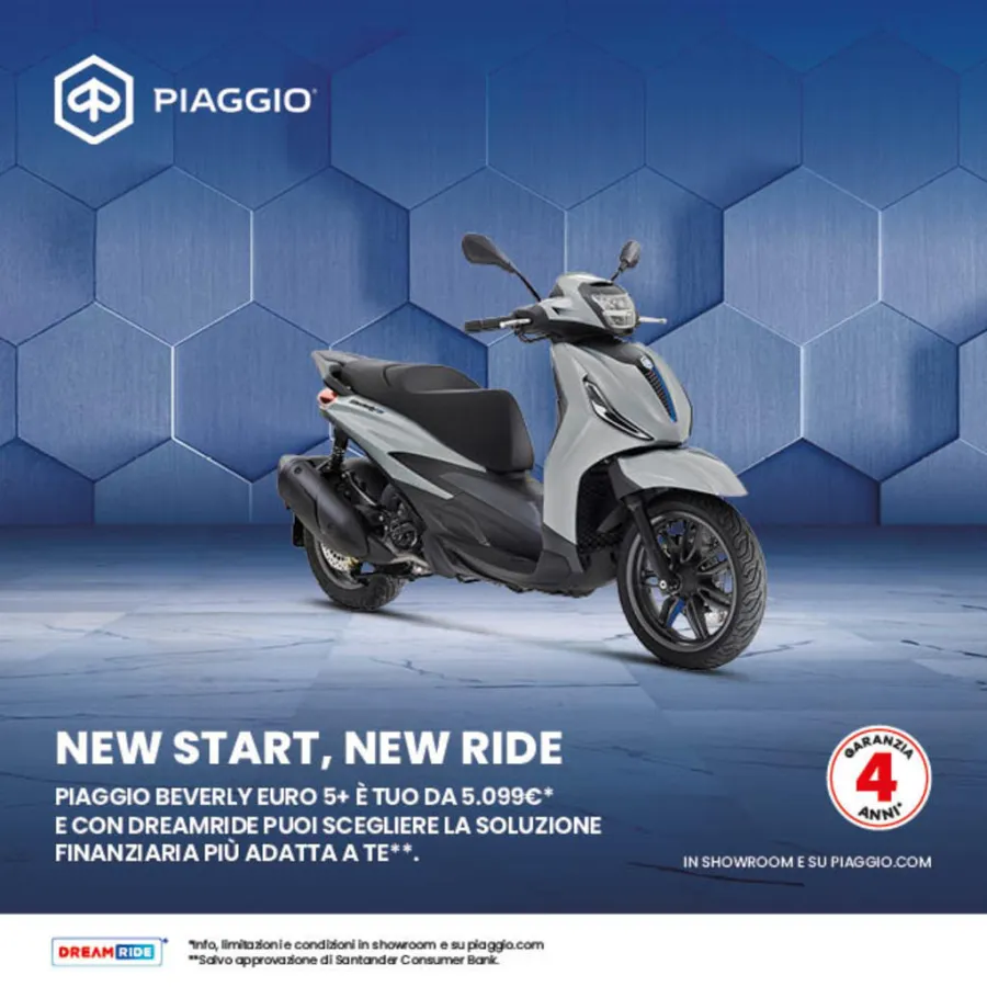 PIAGGIO BEVERLY TUO DA 5.099€  CON RATE DA 159€ AL MESE (TAN 3,49%, TAEG 10,50%)